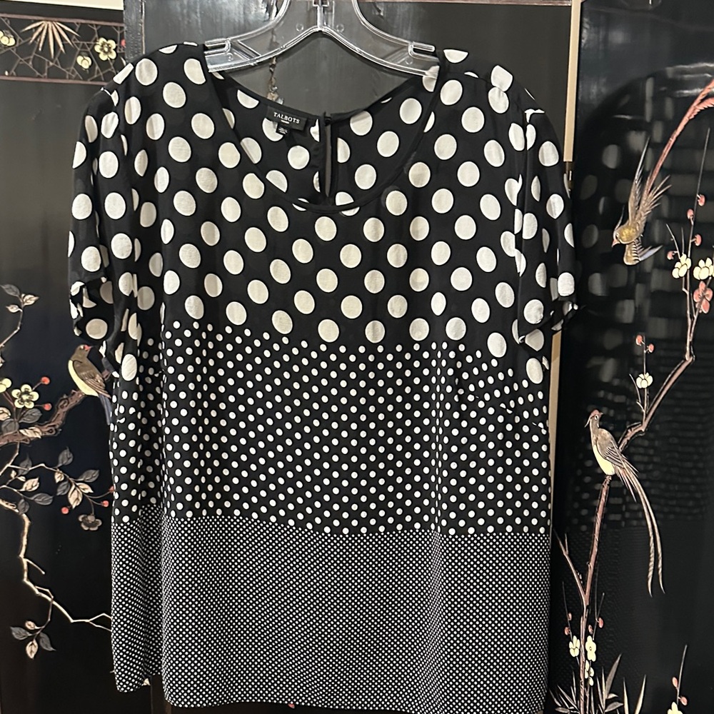Talbots Black and White Polka Dot Short Sleeve Top